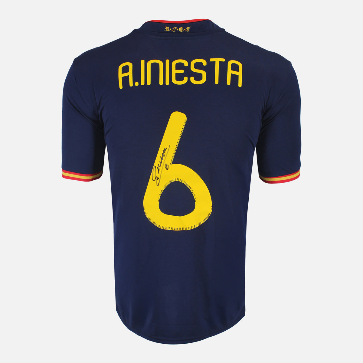 Andres Iniesta Signed Spain Shirt 2010 World Cup Away [6] — Official Spain shirt signed by Andrés Iniesta | The Vault