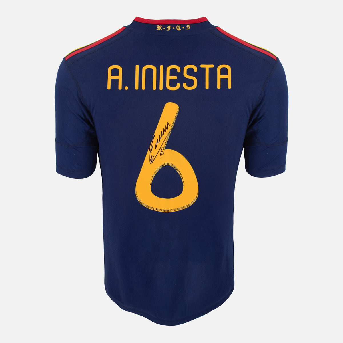 Andres Iniesta Signed Spain Shirt 2010 World Cup Away [6] — Official Spain shirt signed by Andrés Iniesta | The Vault