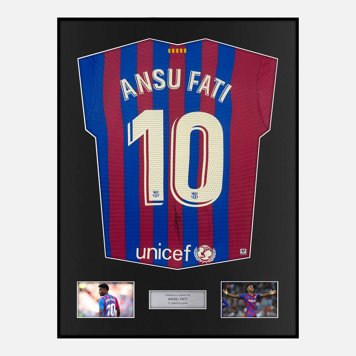 Framed Ansu Fati Signed Barcelona Shirt 2021-22 Home [Classic] — Verified autograph with NFC and certificate | The Vault
