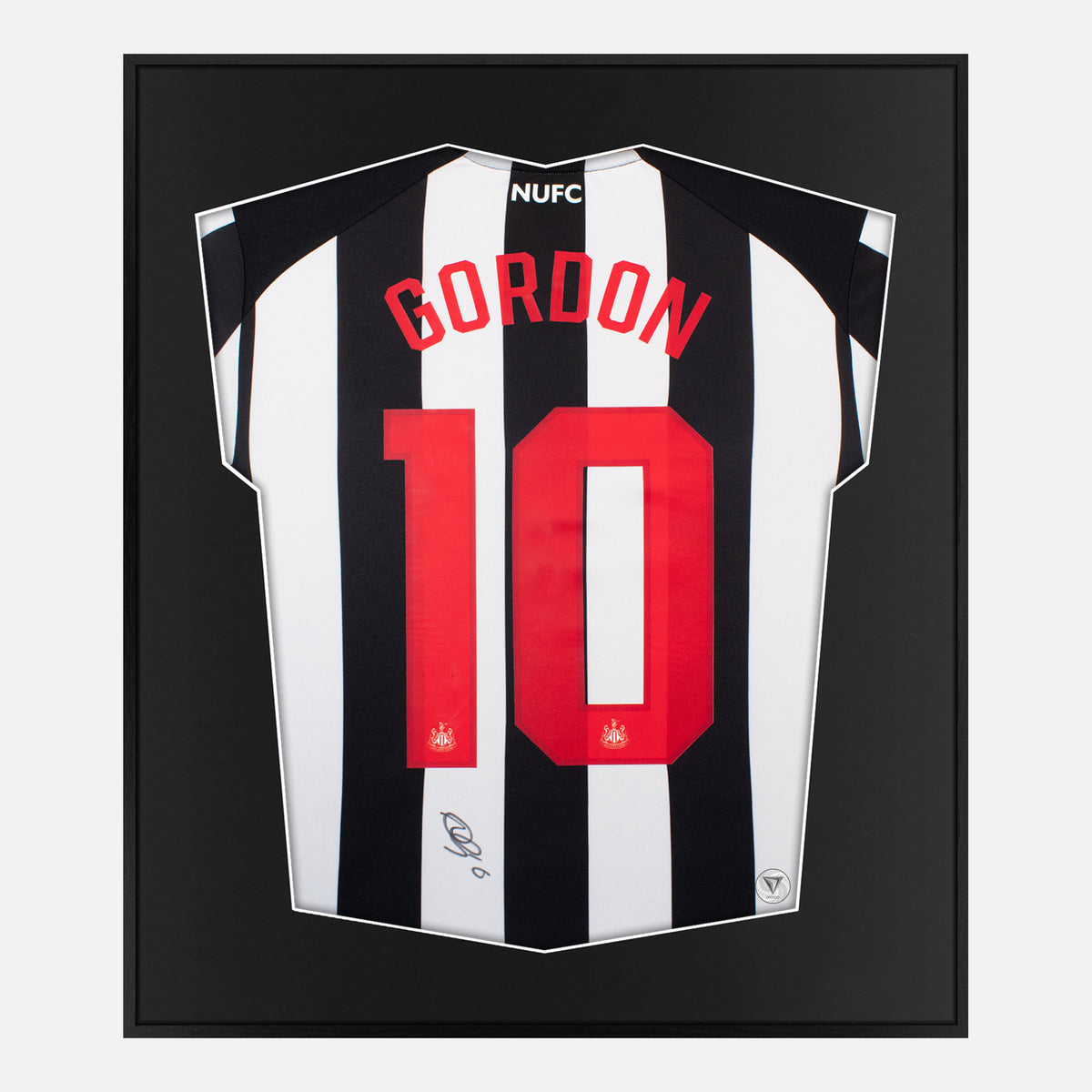 Framed Gordon Signed Newcastle United Shirt, Champions League [Lite] — Authentic signature with NFC and COA | The Vault