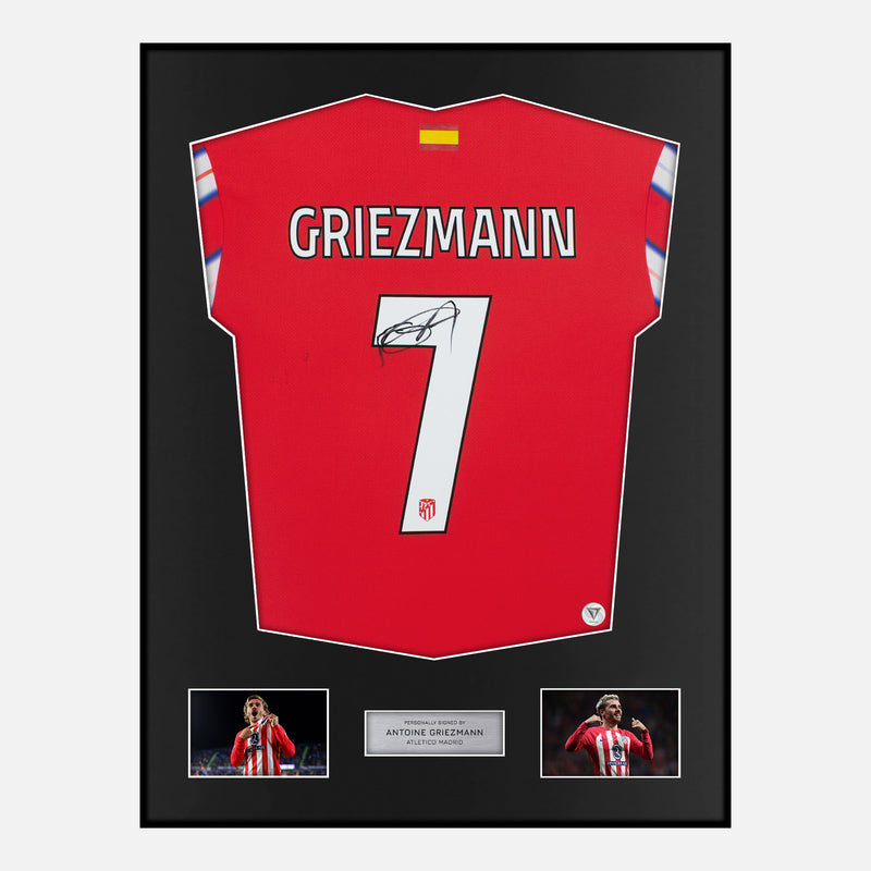 Framed Antoine Griezmann Signed Atletico Madrid Shirt 2024-25 Home [Classic]