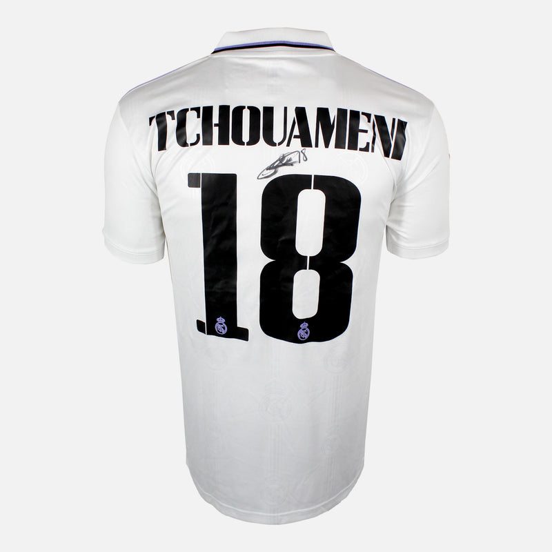 Framed Tchouameni Signed Real Madrid Shirt, White Home [Mini]