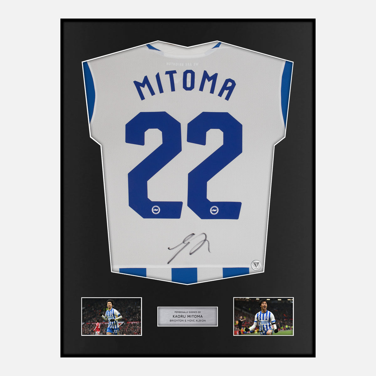 Framed Kaoru Mitoma Signed Brighton Shirt Home 2025-26 [Classic] — Verified autograph with NFC and certificate | The Vault