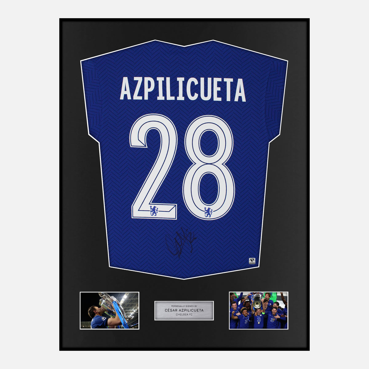 Framed Cesar Azpilicueta Signed Chelsea Shirt 2021 CL Winners [Classic] — Classic framed Chelsea shirt signed by Cesar Azpilicueta | The Vault