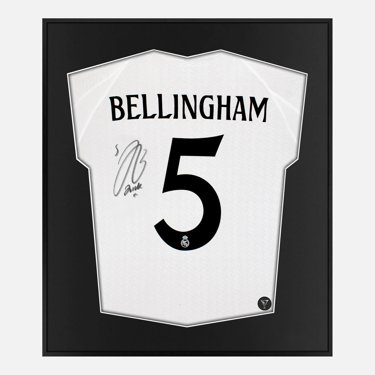 Framed Jude Bellingham Signed Shirt, Real Madrid Home [Lite] — Lite framed Real Madrid shirt signed by Jude Bellingham | The Vault