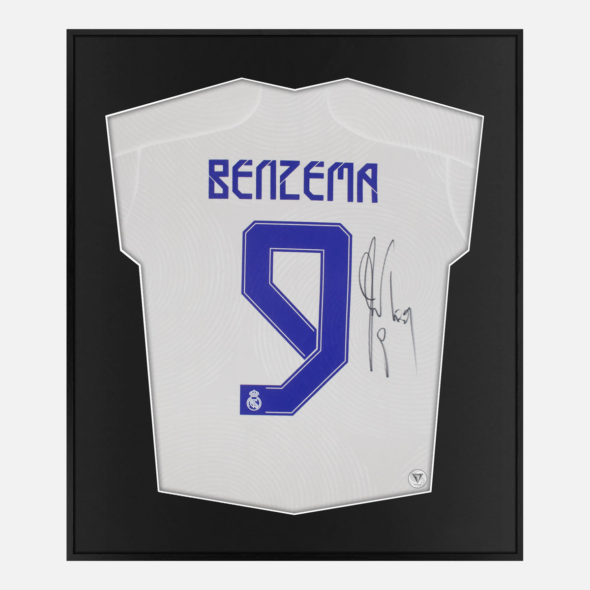 Framed Karim Benzema Signed Real Madrid Home 2021-22 [Lite] — Authentic signature with NFC and COA | The Vault