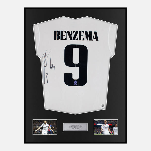 Framed Karim Benzema Signed Real Madrid Shirt Home 2022-23 [Classic]
