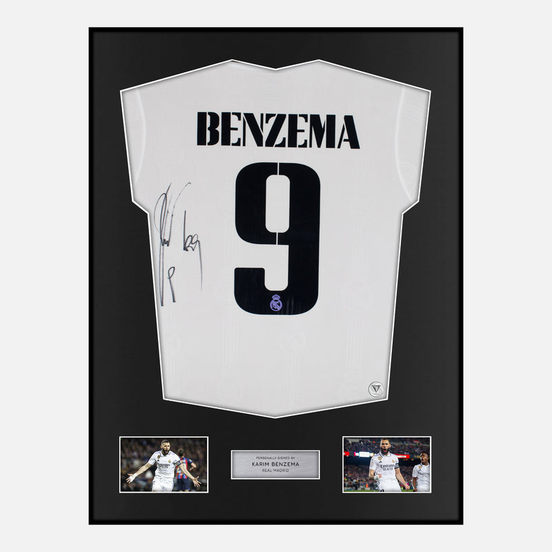 Framed Karim Benzema Signed Real Madrid Shirt Home 2022-23 [Classic]