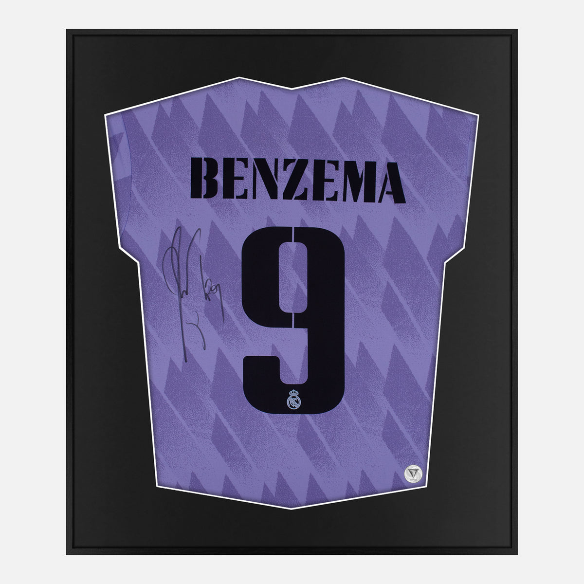 Framed Karim Benzema Signed Real Madrid Kit Away 2022-23 [Lite] — Authentic signature with NFC and COA | The Vault