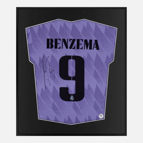 Framed Karim Benzema Signed Real Madrid Kit Away 2022-23 [Lite]