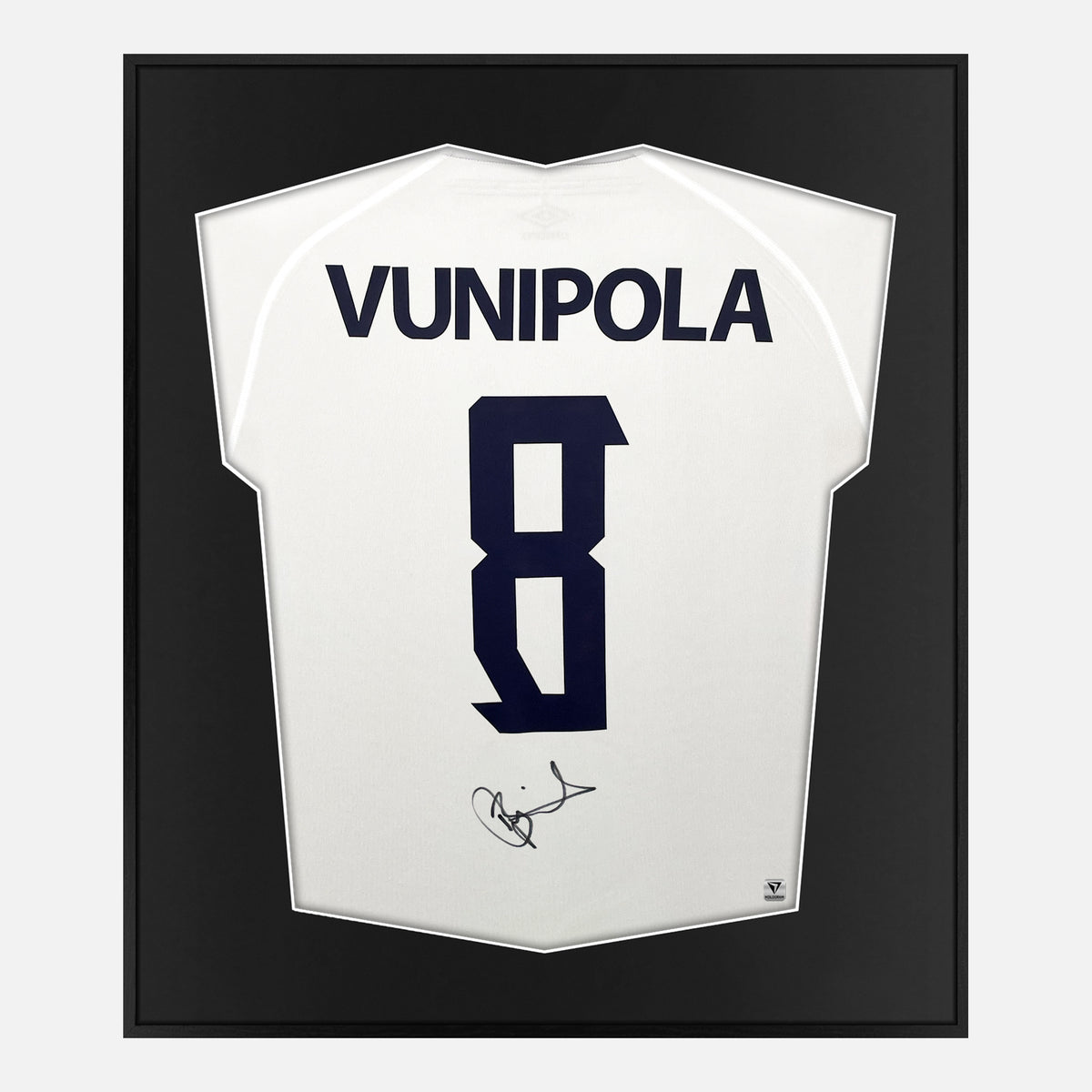 Framed Billy Vunipola Signed England Shirt, White, Number 8 [Lite] — Authentic signature with NFC and COA | The Vault