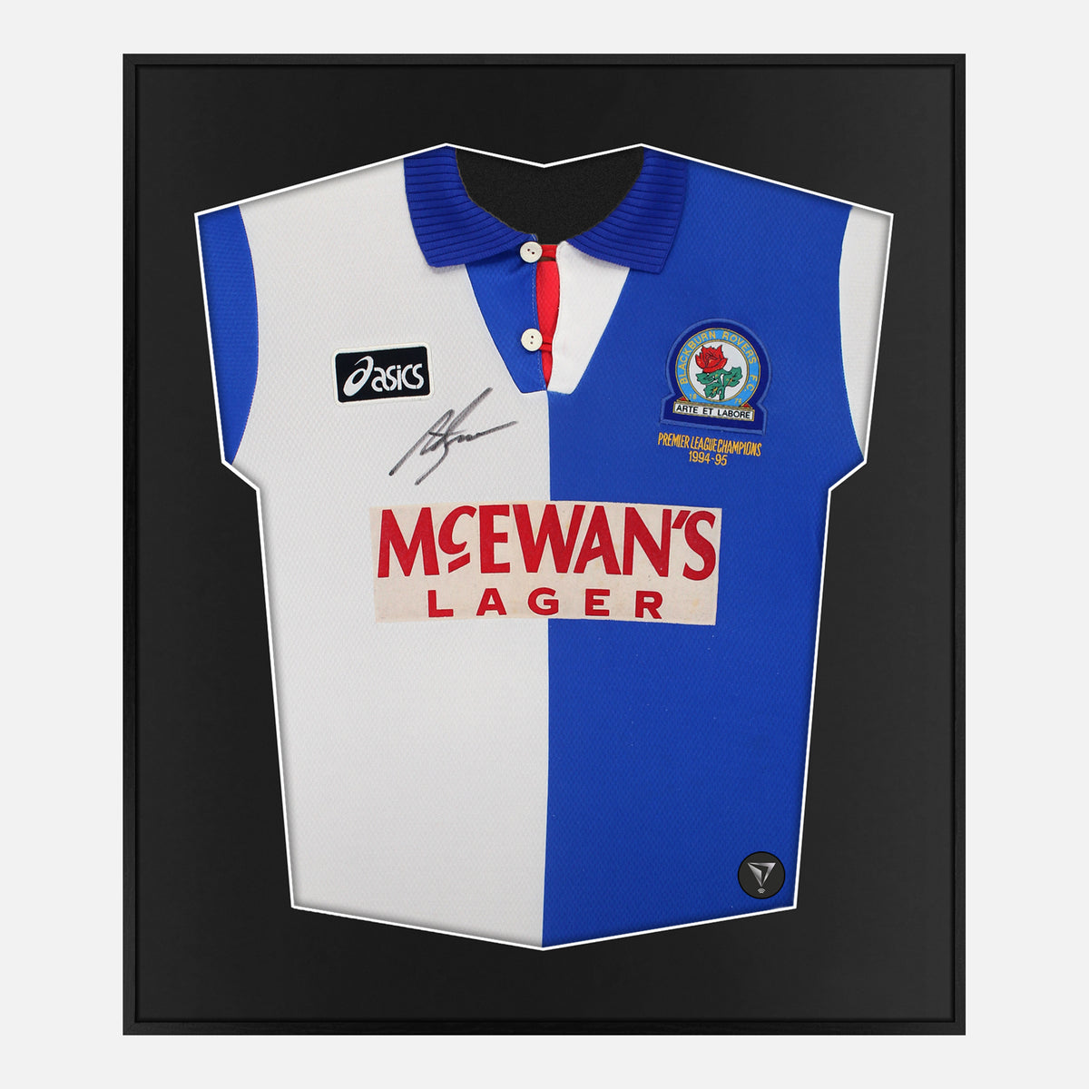 Framed Shearer Signed Blackburn Rovers Shirt, Premier League Champions [Lite] — Lite framed Blackburn Rovers shirt signed by Alan Shearer | The Vault