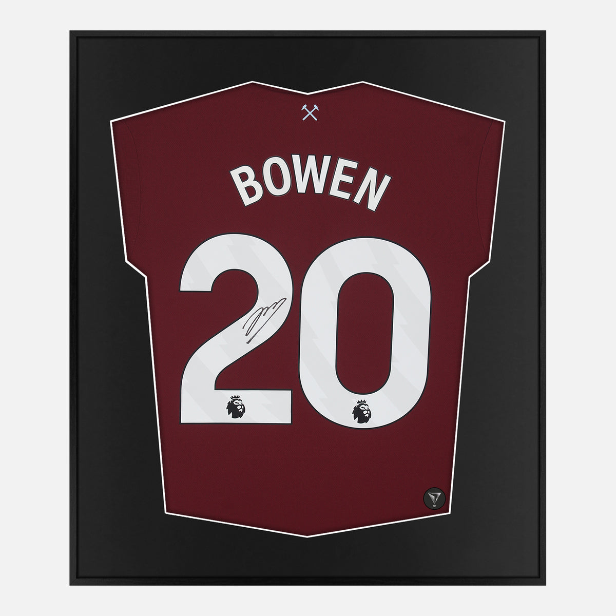 Framed Jarrod Bowen Signed Shirt, West Ham Home [Lite] — Lite framed West Ham United shirt signed by Jarrod Bowen | The Vault