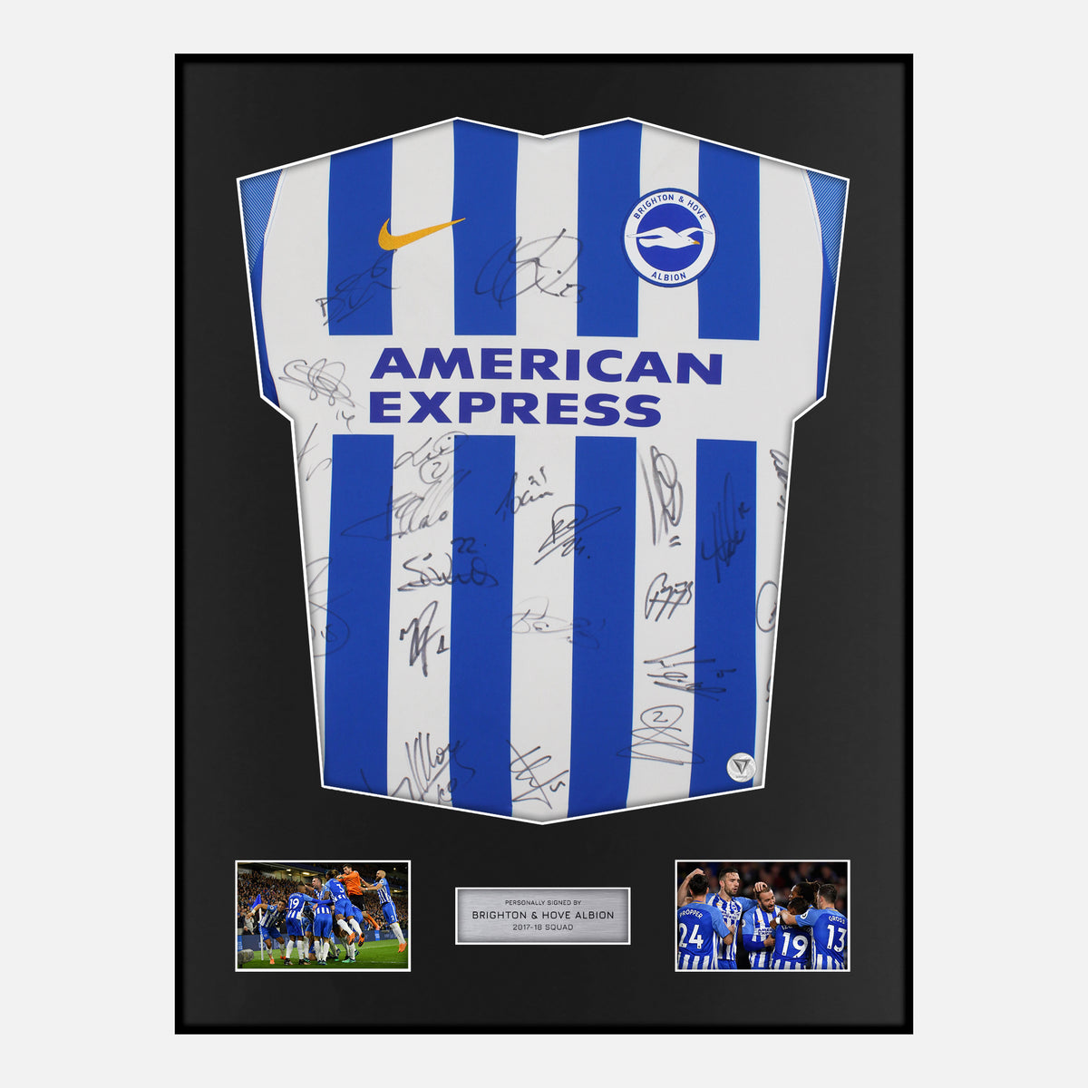 Framed Squad Signed Brighton & Hove Albion Shirt 2017-18 Home [Classic] — Verified autograph with NFC and certificate | The Vault