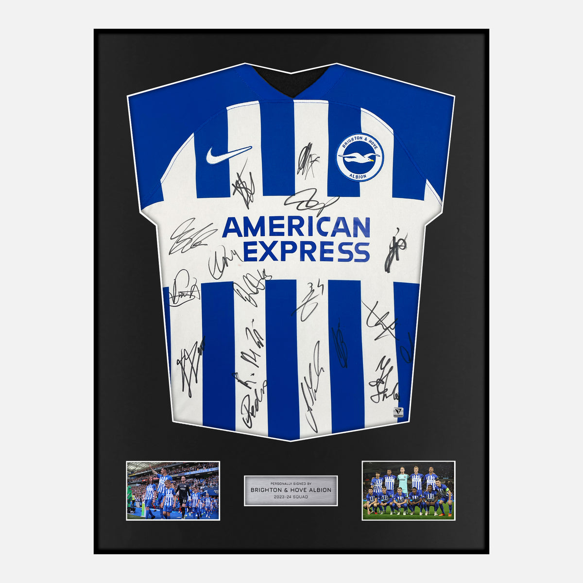 Framed Squad Signed Brighton & Hove Albion Shirt 2023-24 Home [Classic] — Verified autograph with NFC and certificate | The Vault