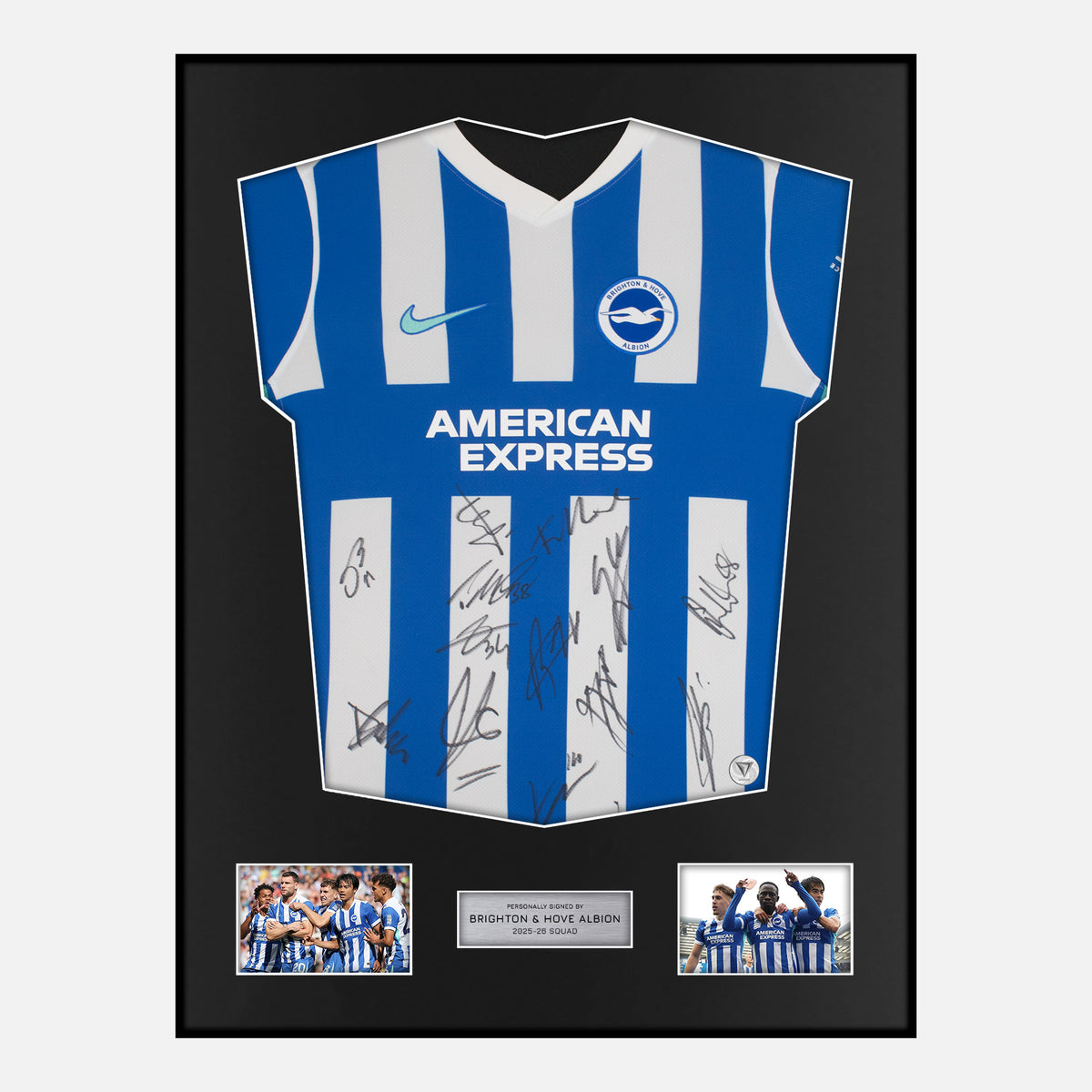 Framed Squad Signed Brighton & Hove Albion Shirt 2025-26 Home [Classic] — Verified autograph with NFC and certificate | The Vault
