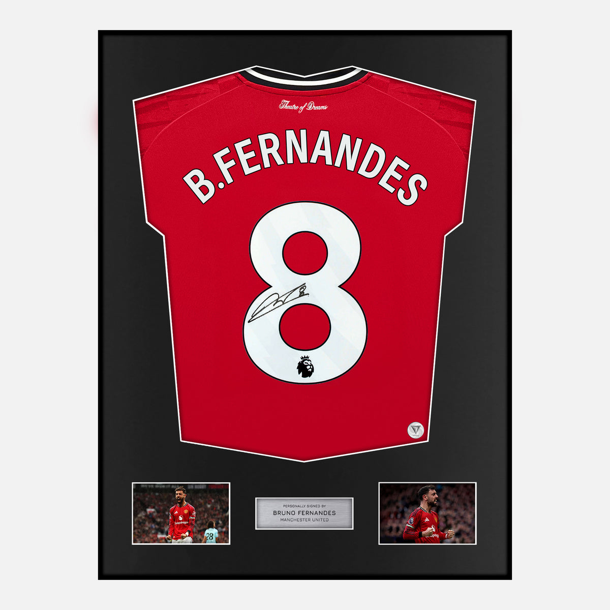 Framed Bruno Fernandes Signed Manchester United Shirt Home 2025-26 [Classic] — Classic framed Manchester United shirt signed by Bruno Fernandes | The Vault