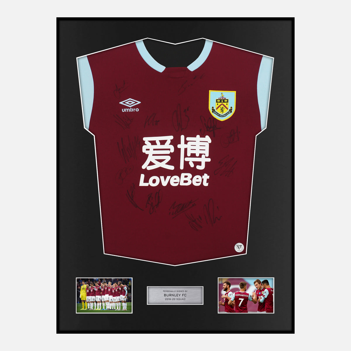 Framed Squad Signed Burnley Shirt 2019-20 Home [Classic] — Verified autograph with NFC and certificate | The Vault