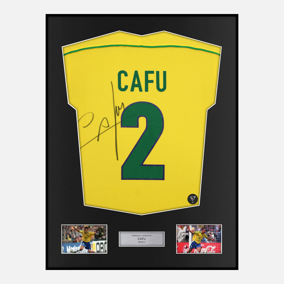 Framed Cafu Signed Brazil Shirt 1998 World Cup [Classic] — Classic framed Brazil shirt signed by Cafu | The Vault
