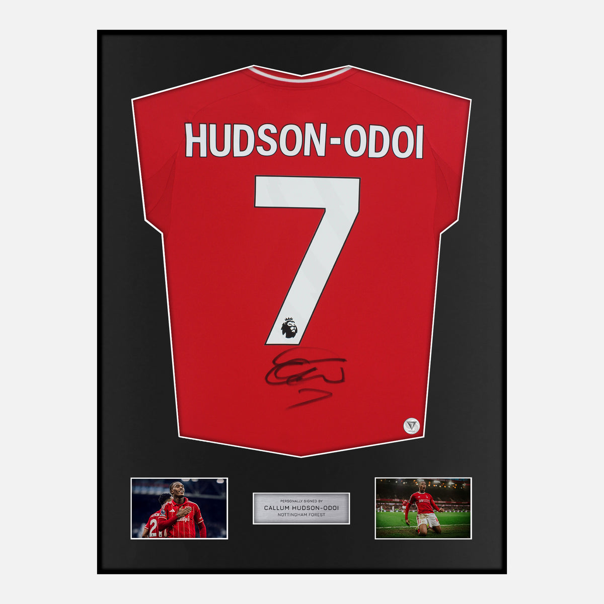 Framed Hudson-Odi Signed Nottingham Forest Shirt Home 2025-26 [Classic] — Verified autograph with NFC and certificate | The Vault