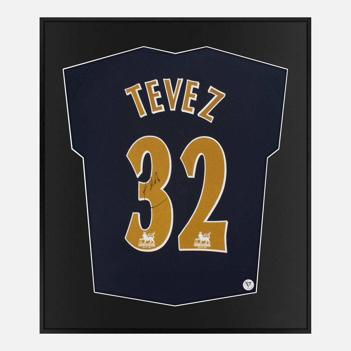 Framed Carlos Tevez Signed Shirt, West Ham Navy Away [Lite] — Authentic signature with NFC and COA | The Vault
