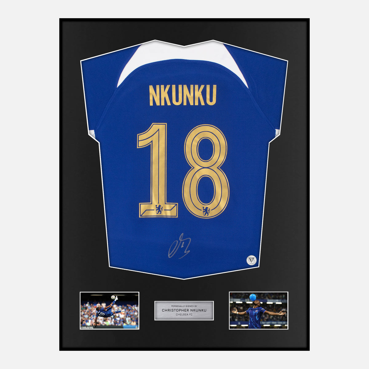 Framed Christopher Nkunku Signed Chelsea Shirt Home [Classic] — Verified autograph with NFC and certificate | The Vault