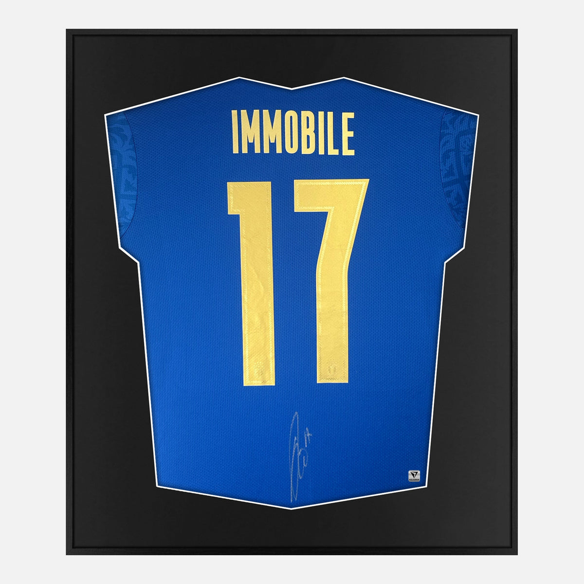 Framed Immobile Signed Shirt, Italy Euro Winners [Lite] — Lite framed Italy shirt signed by Ciro Immobile | The Vault