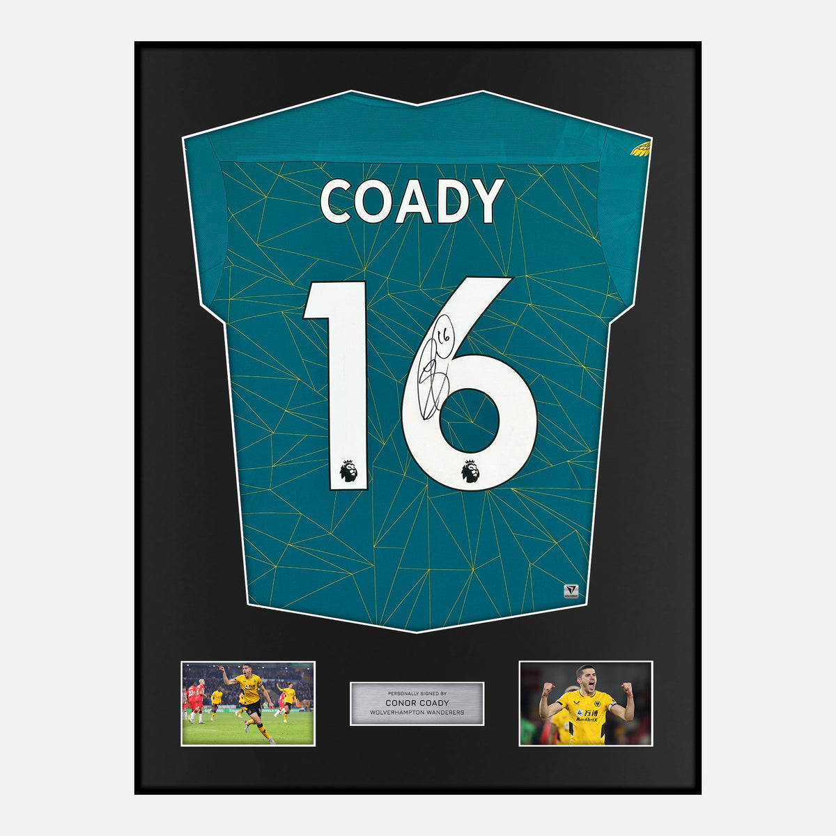 Framed Conor Coady Signed Wolves Shirt 2022-23 Away [Classic] — Verified autograph with NFC and certificate | The Vault