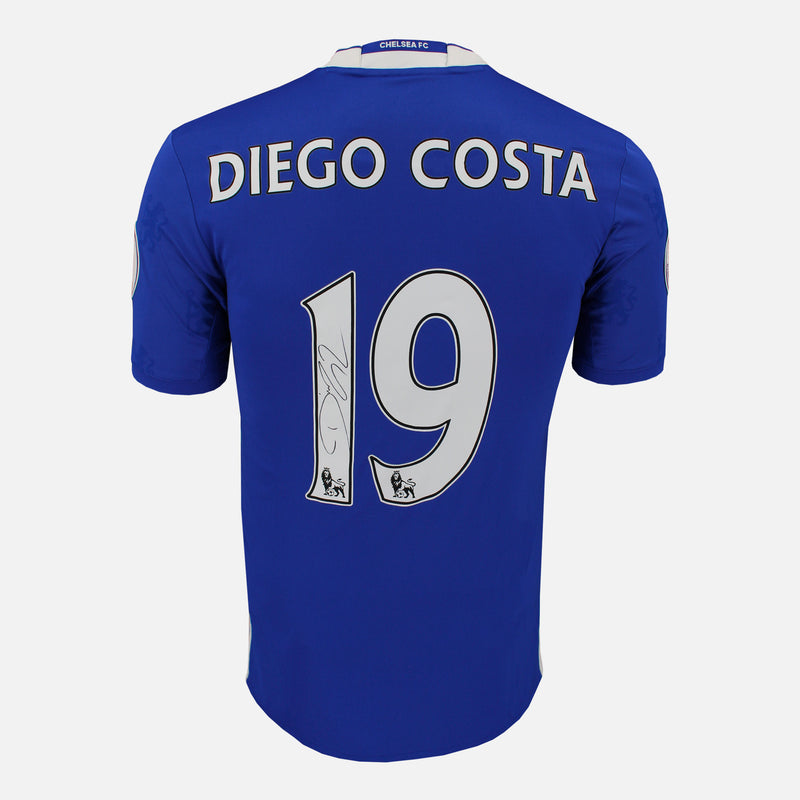 Framed Diego Costa Signed Chelsea Shirt 2016-17 Home [Mini]