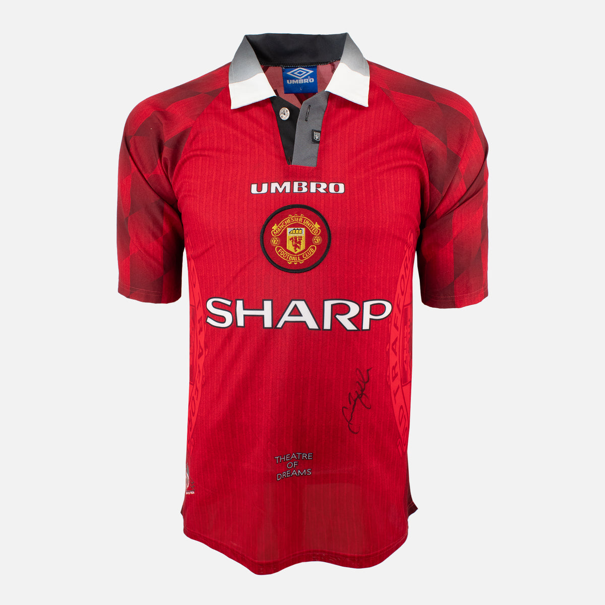 David Beckham Signed Manchester United Shirt 1996-98 Home [Front] — Manchester United signed shirt from the 1996 to 1998 season | The Vault