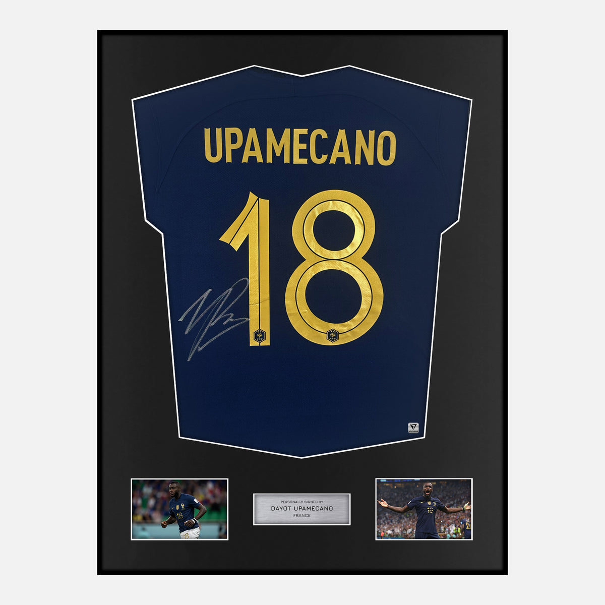 Framed Dayot Upamecano Signed France Shirt 2022 World Cup [Classic] — Verified autograph with NFC and certificate | The Vault