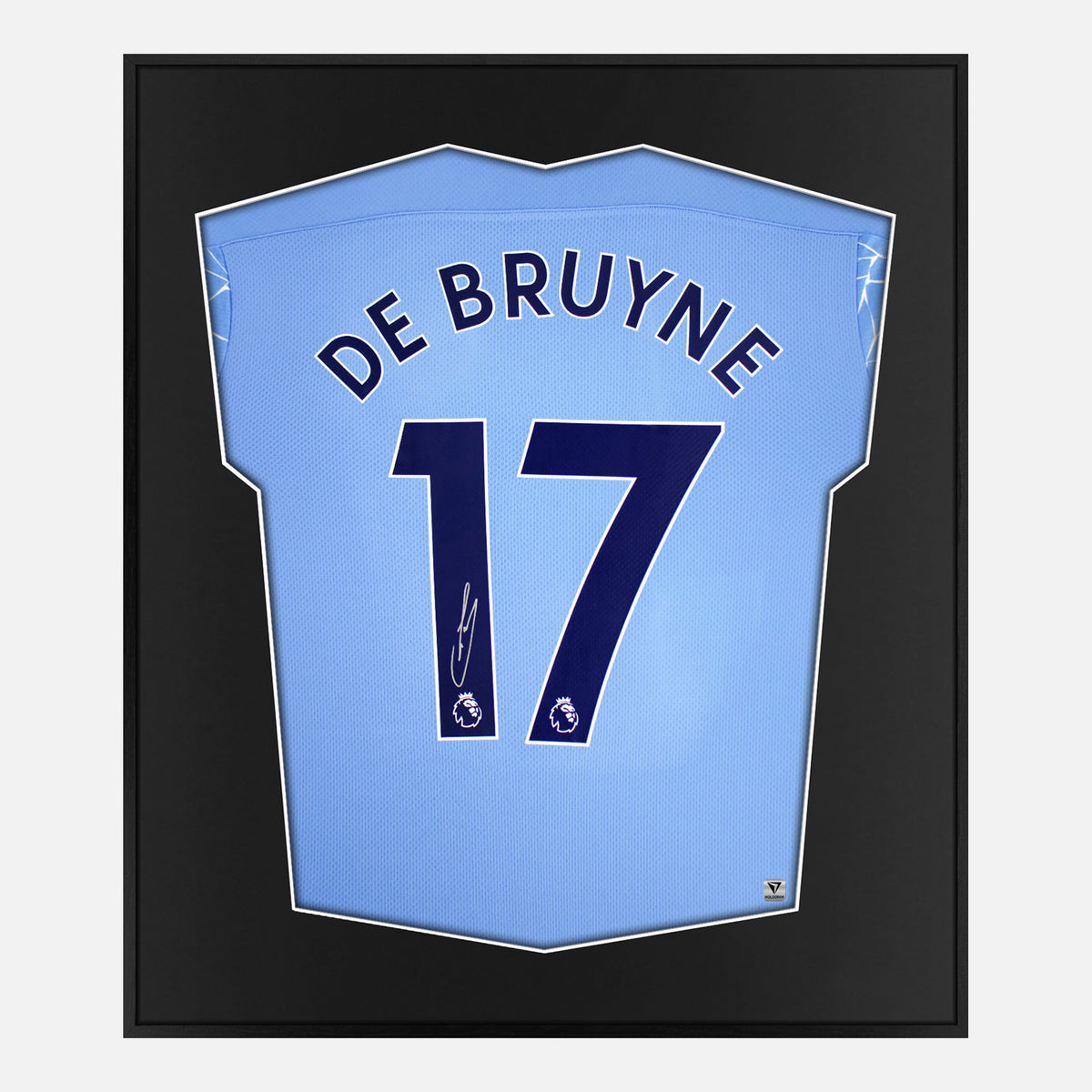 Framed De Bruyne Signed Shirt, Manchester City Home [Lite] — Authentic signature with NFC and COA | The Vault