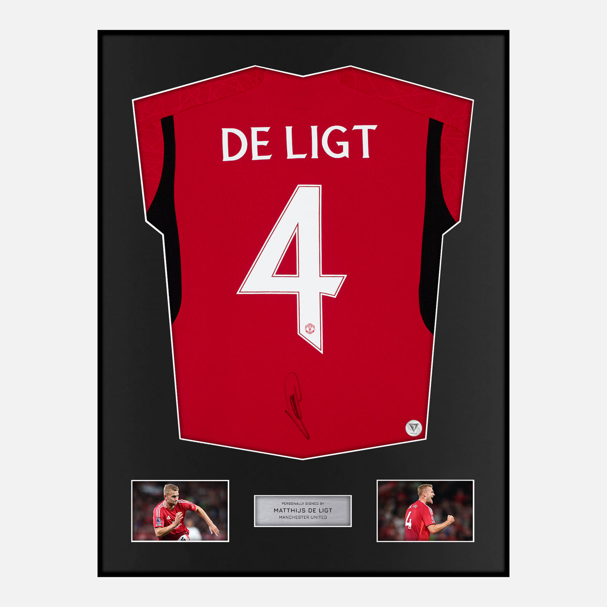 Framed De Ligt Signed Manchester United Shirt Red Home [Classic] — Verified autograph with NFC and certificate | The Vault