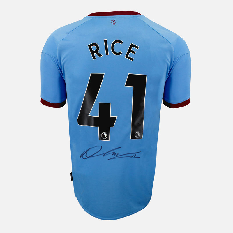 Framed Declan Rice Signed Shirt, West Ham Blue Away [Mini]