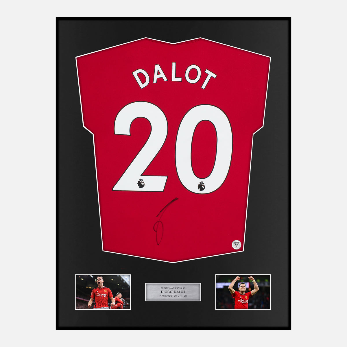 Framed Dalot Signed Manchester United Shirt Home [Classic] — Verified autograph with NFC and certificate | The Vault