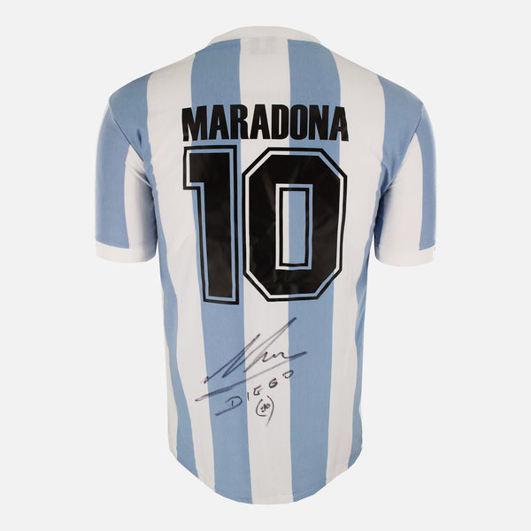 Diego Maradona Argentina National Team Autographed Toffs Home Jersey - Back  Signed