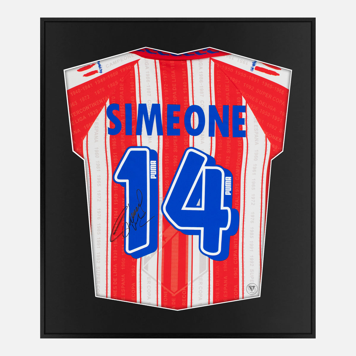 Framed Diego Simeone Signed Atletico Madrid Shirt, Home [Lite] — Authentic signature with NFC and COA | The Vault