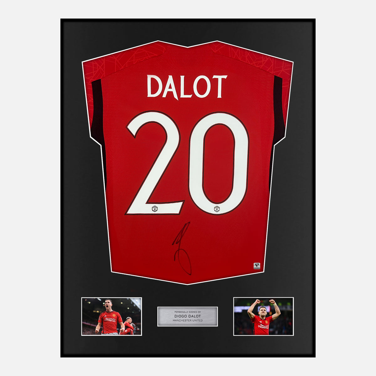 Framed Diogo Dalot Signed Manchester United Shirt Home 2023-24 [Classic] — Verified autograph with NFC and certificate | The Vault
