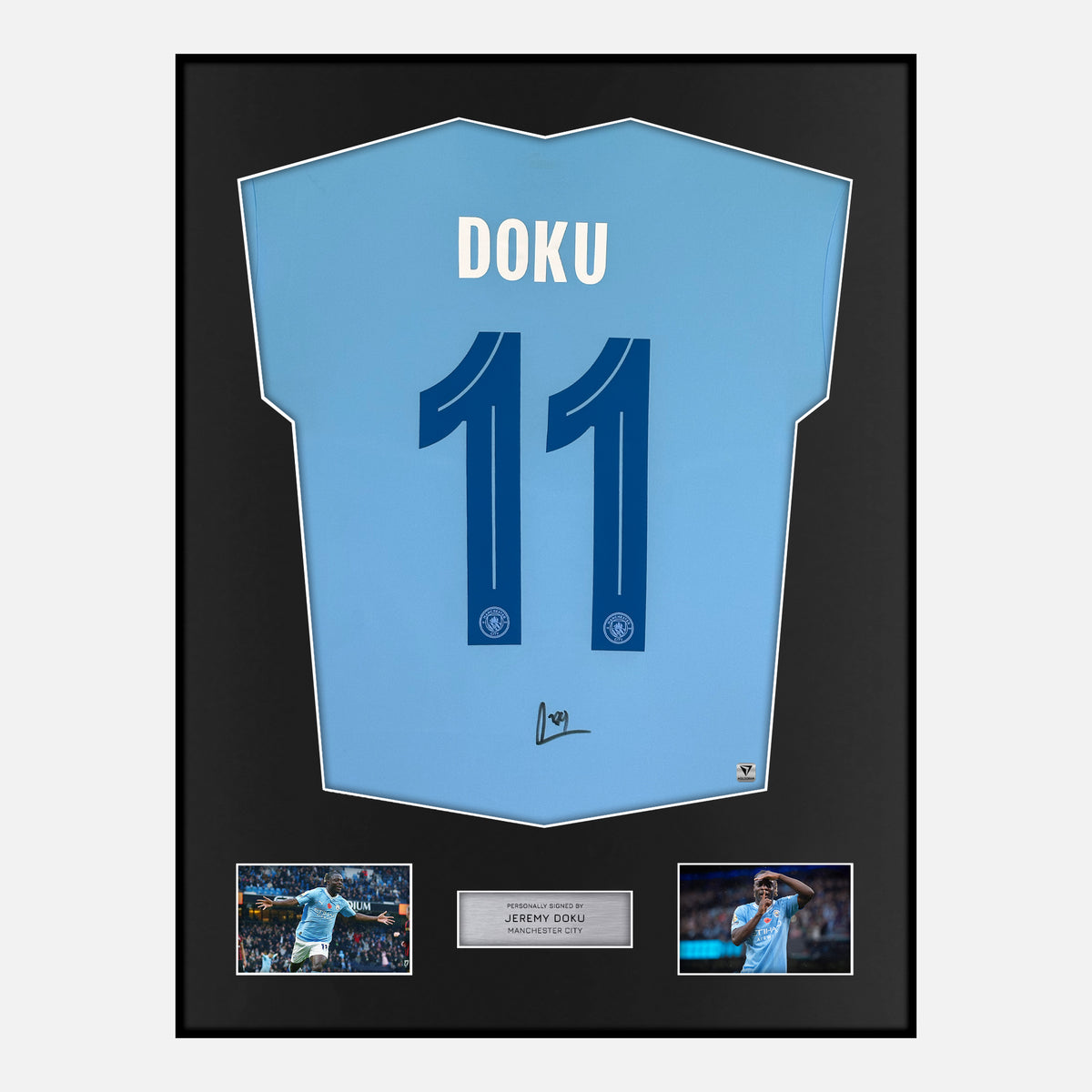 Framed Jeremy Doku Signed Manchester City Shirt [Classic] — Verified autograph with NFC and certificate | The Vault