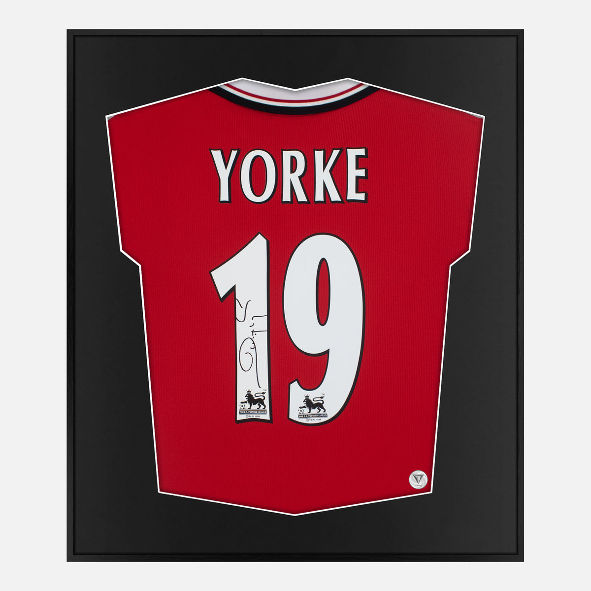 Framed Dwight Yorke Signed Manchester United Shirt, Home Red [Lite] — Authentic signature with NFC and COA | The Vault
