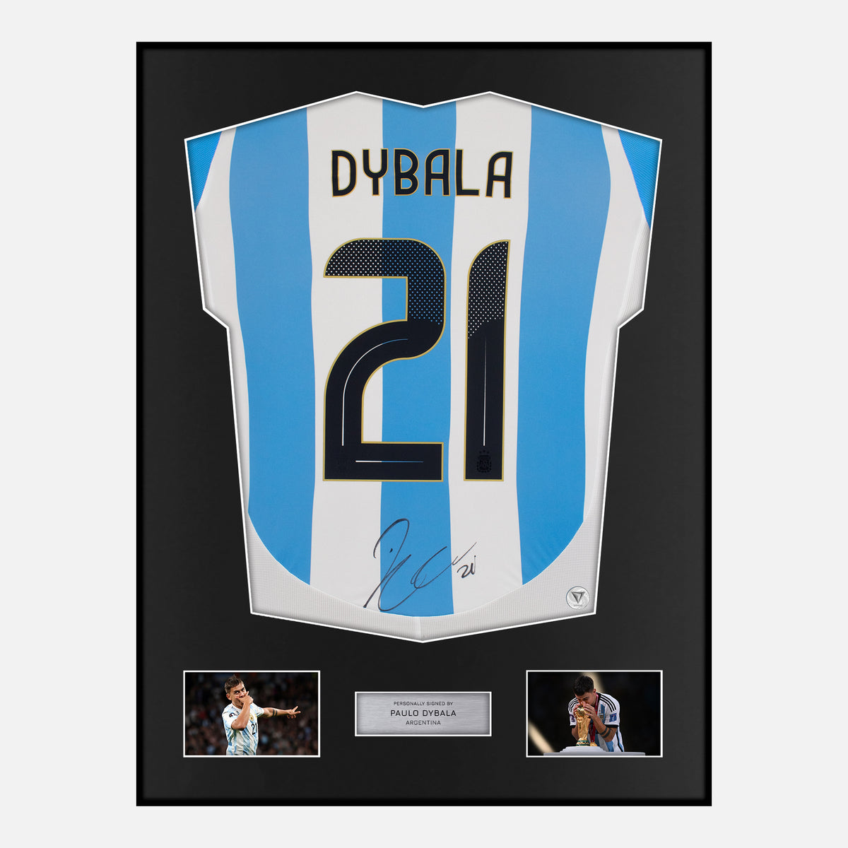Framed Paulo Dybala Signed Argentina Shirt 2024-25 Home [Classic] — Classic framed Argentina shirt signed by Paulo Dybala | The Vault