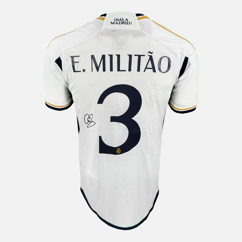 Framed Eder Militao Signed Real Madrid Shirt 2023-24 Home [Modern]