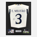 Framed Eder Militao Signed Real Madrid Shirt 2023-24 Home [Modern]