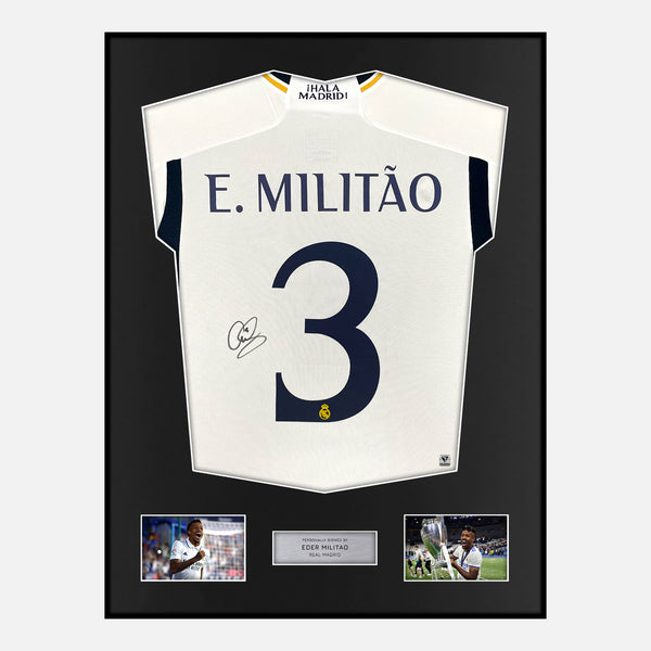 Framed Eder Militao Signed Real Madrid Shirt 2023-24 Home [Classic]