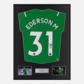 Framed Ederson Signed Manchester City Shirt 2021-22 Goalkeeper [Classic]