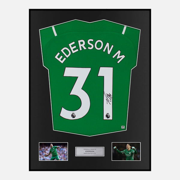 Framed Ederson Signed Manchester City Shirt 2021-22 Goalkeeper [Modern]