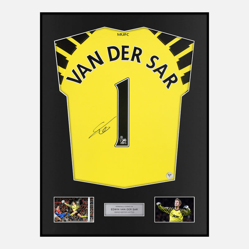 Framed Van Der Sar Signed Manchester United Shirt Goalkeeper Yellow [Classic]