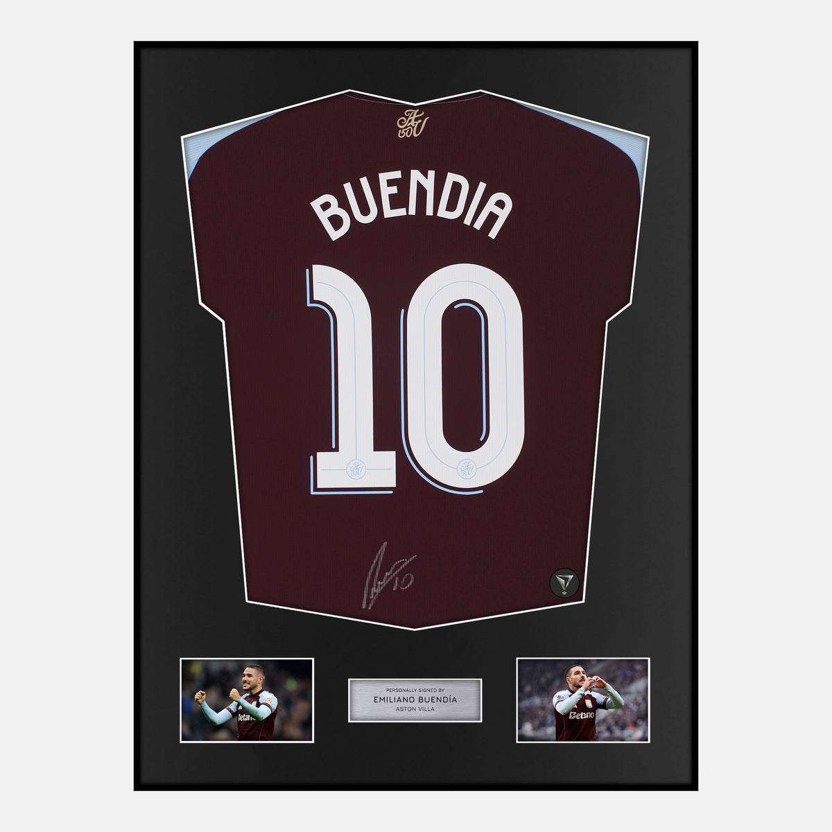 Framed Emiliano Buendía Signed Aston Villa Shirt 2024-25 [Classic] — Classic framed Aston Villa shirt signed by Emiliano Buendía | The Vault
