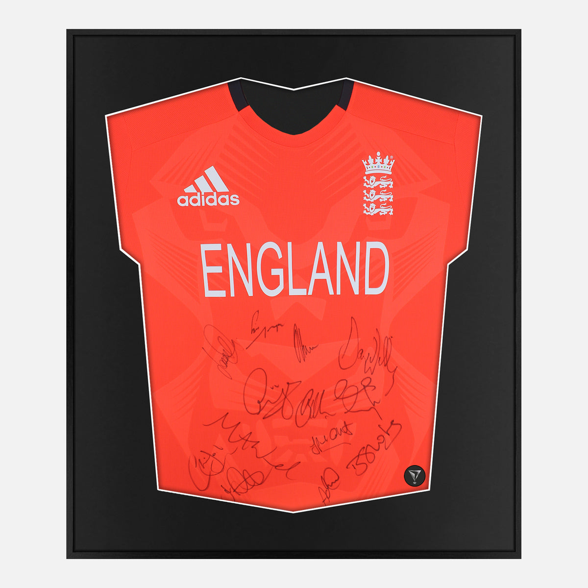 Framed England Cricket Signed Shirt, Orange T20 [Lite] — Lite framed signed England shirt | The Vault