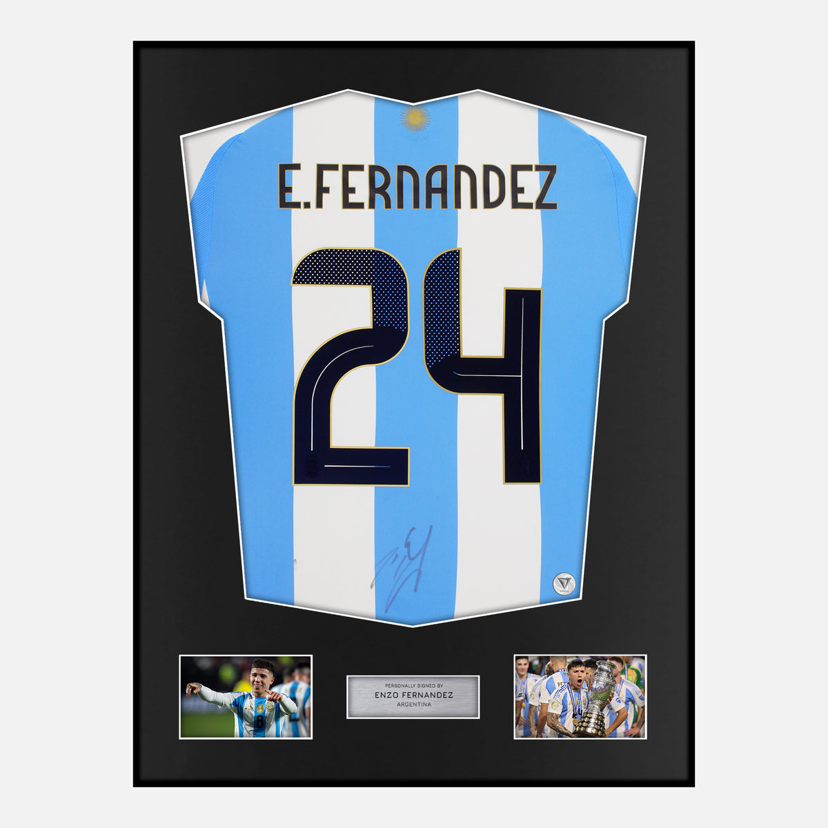 Framed Enzo Fernandez Signed Argentina Shirt 2024 Copa America [Classic] — Classic framed Argentina shirt signed by Enzo Fernandez | The Vault